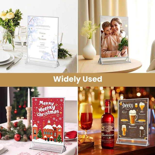 Alt view image 7 of 7 - 8X10 Silver Picture Frames Double-Sided Acrylic Sign Holder, 6PCS 8X10 Silver Frames for Menu Holder Wedding Table Number Holder Christmas Photo Frames with Clear Sticky Dots