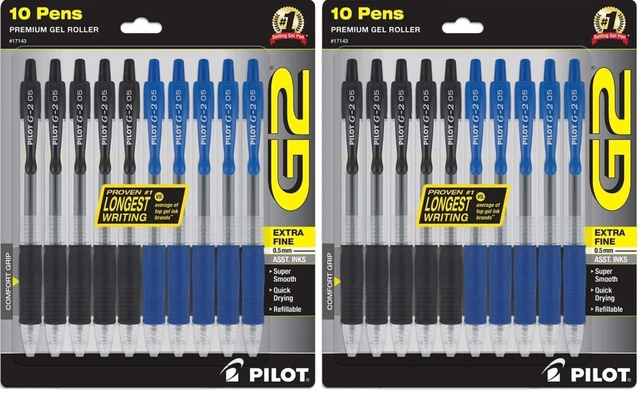 Main image of G2 Pens 0.5 mm - 20 Pack of 5 Blue and 5 Black Pens Ballpoint Extra Fine Point, Refillable & Retractable