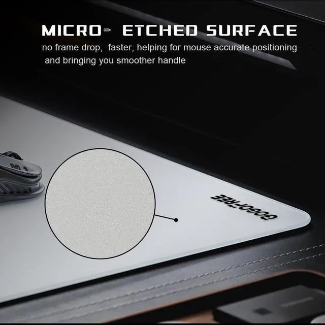 Alt view image 6 of 7 - Glass Gaming Mouse Pad, Professional Esport Tempered Glass Mouse Pad Ultra-Smooth Micro-Etched Surface for Top Speed and Control,Hard Mousepad White (15.7'' x 11.8'')