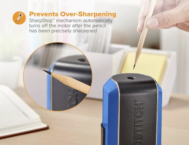 Alt view image 5 of 5 - Office Vertical Electric Pencil Sharpener, Powerful Stall-Free Motor, Prevents Over-Sharpening, Blue (EPS5V-Blue)