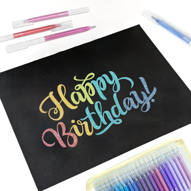 Alt view image 4 of 7 - 80 Colors Glitter Gel Pens Set High-Capacity Fine Point, Shimmer Ink, Non-Refillable, Black Paper, Journaling, Adult Coloring Books, Drawing, Note Taking, Highlighting