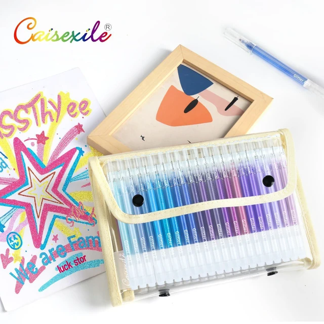 Alt view image 7 of 7 - 80 Colors Glitter Gel Pens Set High-Capacity Fine Point, Shimmer Ink, Non-Refillable, Black Paper, Journaling, Adult Coloring Books, Drawing, Note Taking, Highlighting