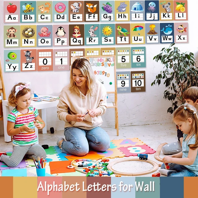 Alt view image 3 of 7 - Alphabet Letters for Wall - ABC Alphabet Poster Classroom Wall Alphabet 37pcs Alphabet Wall Chart Kindergarten Elementary Classroom Wall Decor Daycare Homeschool Supplies (Bohemia)
