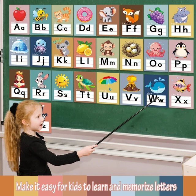 Alt view image 6 of 7 - Alphabet Letters for Wall - ABC Alphabet Poster Classroom Wall Alphabet 37pcs Alphabet Wall Chart Kindergarten Elementary Classroom Wall Decor Daycare Homeschool Supplies (Bohemia)
