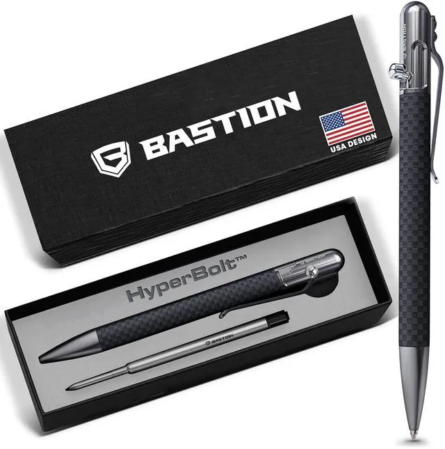 Main image of Slim Bolt Action Pen, Carbon Fiber & Steel, Durable Pocket Pen Executive Gift for Professionals, Premium Metal Writing Pen, 17% slimmer, carbon fiber & stainless steel, 2 free refills