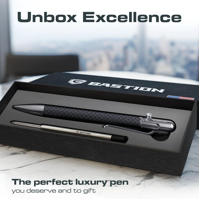 Alt view image 5 of 7 - Slim Bolt Action Pen, Carbon Fiber & Steel, Durable Pocket Pen Executive Gift for Professionals, Premium Metal Writing Pen, 17% slimmer, carbon fiber & stainless steel, 2 free refills