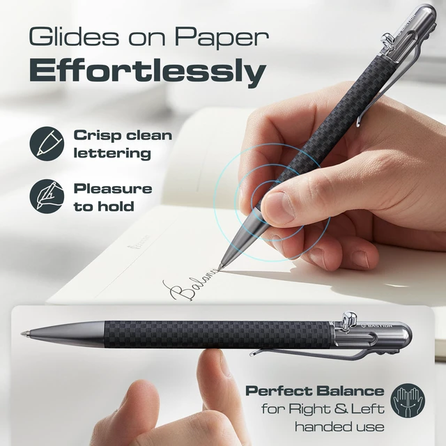 Alt view image 3 of 7 - Slim Bolt Action Pen, Carbon Fiber & Steel, Durable Pocket Pen Executive Gift for Professionals, Premium Metal Writing Pen, 17% slimmer, carbon fiber & stainless steel, 2 free refills
