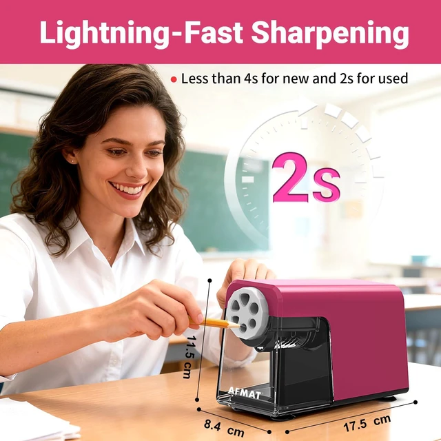 Alt view image 5 of 7 - 6-Hole Electric Pencil Sharpener for Classroom, Cordless & Rechargeable, Heavy Duty Pencil Sharpeners for 6-11mm Colored Pencils, Auto Stop, Super Fast, 10,000+ Sharpenings, Battery Powered PSD1