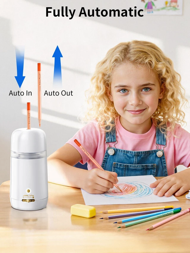 Alt view image 3 of 7 - Automatic Electric Pencil Sharpener, Rechargeable 3 Sharpness Levels, 3s Quick Sharpen, Fits 7-12mm Pencils, Portable Design for Home and Classroom Use, White