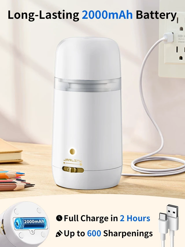 Alt view image 6 of 7 - Automatic Electric Pencil Sharpener, Rechargeable 3 Sharpness Levels, 3s Quick Sharpen, Fits 7-12mm Pencils, Portable Design for Home and Classroom Use, White