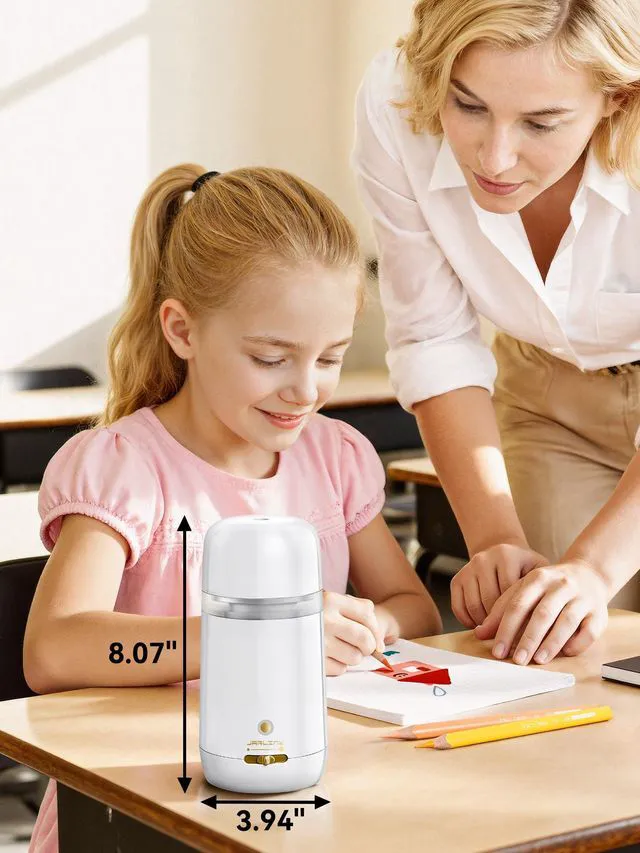 Alt view image 2 of 7 - Automatic Electric Pencil Sharpener, Rechargeable 3 Sharpness Levels, 3s Quick Sharpen, Fits 7-12mm Pencils, Portable Design for Home and Classroom Use, White