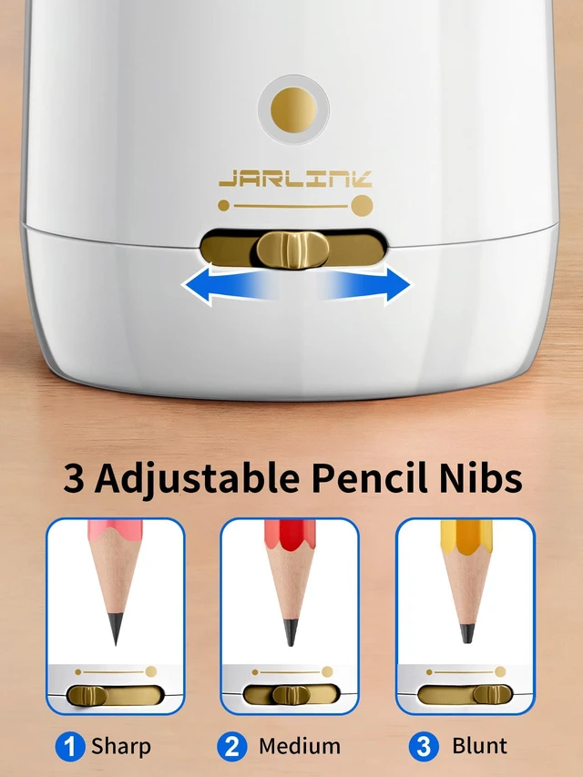 Alt view image 5 of 7 - Automatic Electric Pencil Sharpener, Rechargeable 3 Sharpness Levels, 3s Quick Sharpen, Fits 7-12mm Pencils, Portable Design for Home and Classroom Use, White