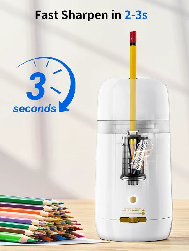 Alt view image 7 of 7 - Automatic Electric Pencil Sharpener, Rechargeable 3 Sharpness Levels, 3s Quick Sharpen, Fits 7-12mm Pencils, Portable Design for Home and Classroom Use, White