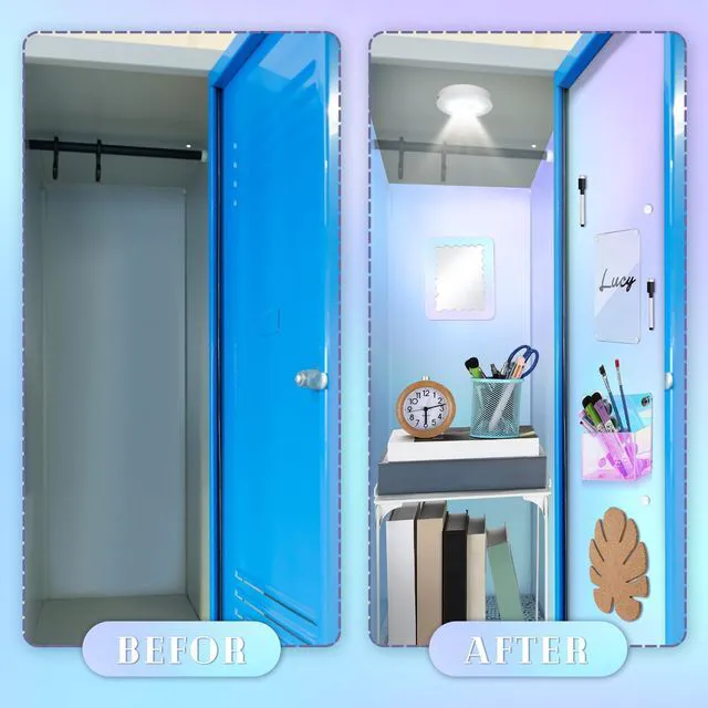 Alt view image 6 of 6 - 25 Pcs Locker Accessories, Locker Wallpaper,Gradient,Colorful Iridescent, Locker Organizer, First Day of School Essentials, Shelf Mirror LED Light Pen Holder Magnetic Dry Erase Board, Rug