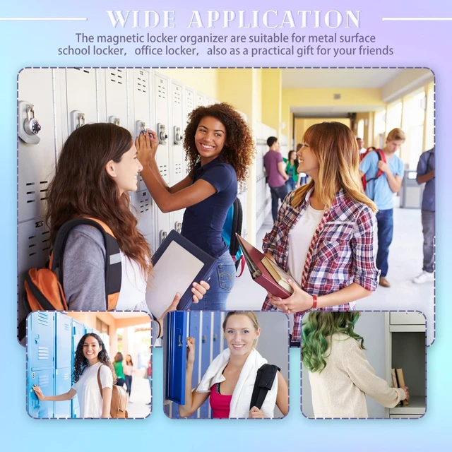 Alt view image 5 of 6 - 25 Pcs Locker Accessories, Locker Wallpaper,Gradient,Colorful Iridescent, Locker Organizer, First Day of School Essentials, Shelf Mirror LED Light Pen Holder Magnetic Dry Erase Board, Rug