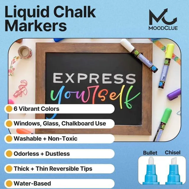 Alt view image 2 of 7 - Liquid chalk markers washable, erasable, dry or wet erase. 6 neon markers for whiteboards, glass boards, mirrors, chalkboards, windows, car windshields, glass. Non-toxic, reverse tip pens
