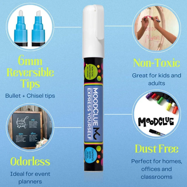 Alt view image 5 of 7 - Liquid chalk markers washable, erasable, dry or wet erase. 6 neon markers for whiteboards, glass boards, mirrors, chalkboards, windows, car windshields, glass. Non-toxic, reverse tip pens