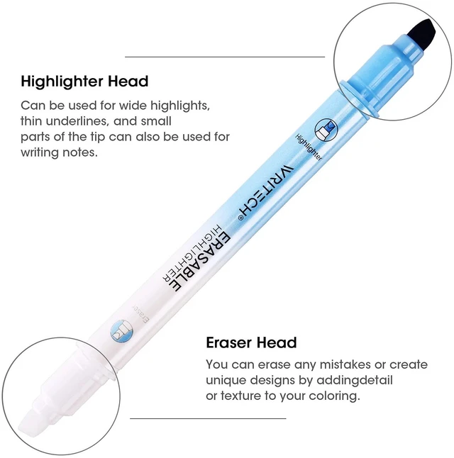 Alt view image 2 of 6 - Erasable Highlighters Chisel Tip, Smooth Writing No Bleed Double Head Highlighter for Highlighting and Marking, Assorted Colors, 12 Count