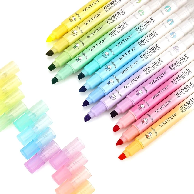 Main image of Erasable Highlighters Chisel Tip, Smooth Writing No Bleed Double Head Highlighter for Highlighting and Marking, Assorted Colors, 12 Count