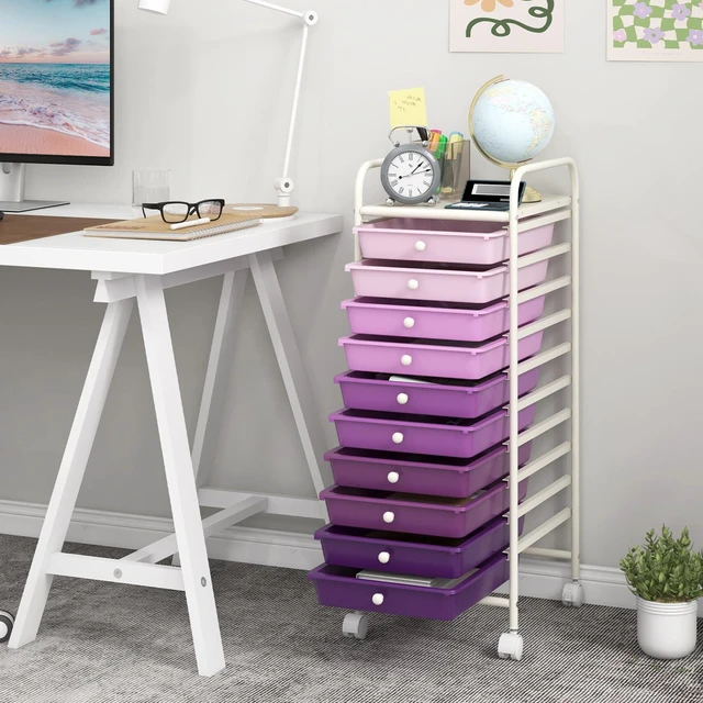 Alt view image 2 of 7 - 10 Drawers Rolling Storage Cart, Multipurpose Craft Storage Cart with Wheels, Mobile Tools Scrapbook Paper Organizer Cart for Office School Home Use