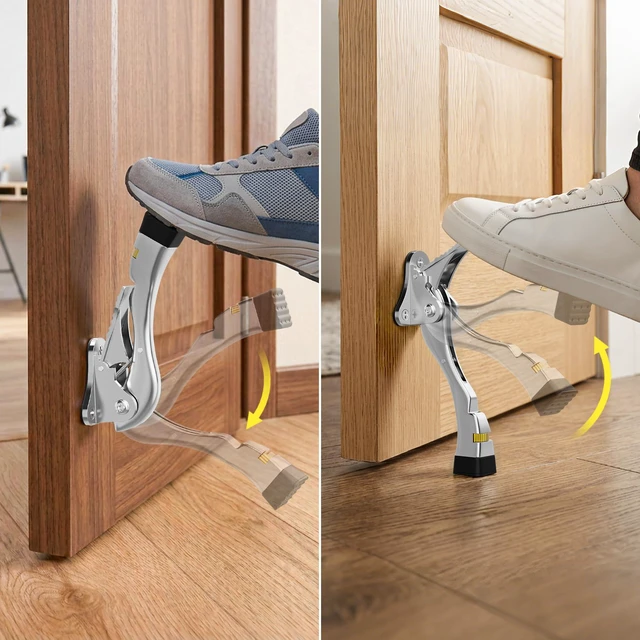 Alt view image 2 of 7 - Door Stoppers, 4 Inch Kickdown Door Stop for Bottom of Door, Chrome, 2 Pack Adjustable Height Door Stops with Rubber, Door Holder for Heavy Duty and Usual Home Door, Kickdown Doorstopper