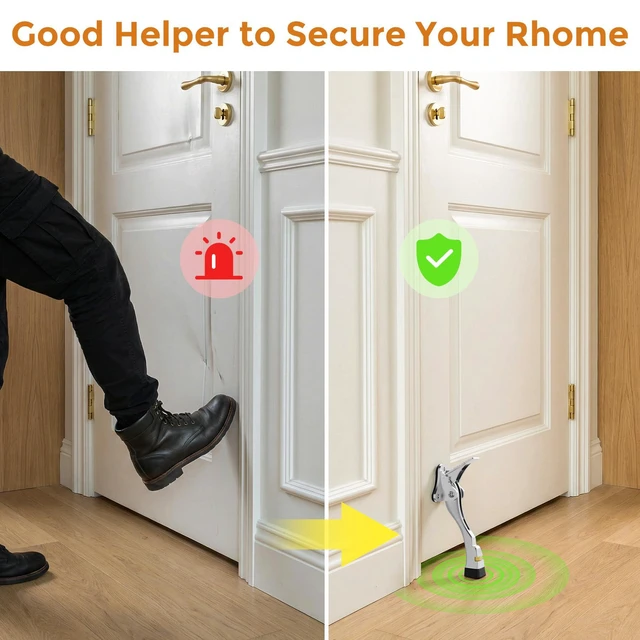Alt view image 5 of 7 - Door Stoppers, 4 Inch Kickdown Door Stop for Bottom of Door, Chrome, 2 Pack Adjustable Height Door Stops with Rubber, Door Holder for Heavy Duty and Usual Home Door, Kickdown Doorstopper