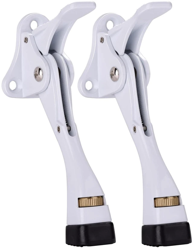 Main image of Door Stoppers, 4 Inch Kickdown Door Stop for Bottom of Door, White, 2 Pack Adjustable Height Door Stops with Rubber, Door Holder for Heavy Duty and Usual Home Door, Kickdown Doorstopper