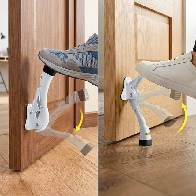 Alt view image 2 of 7 - Door Stoppers, 4 Inch Kickdown Door Stop for Bottom of Door, White, 2 Pack Adjustable Height Door Stops with Rubber, Door Holder for Heavy Duty and Usual Home Door, Kickdown Doorstopper