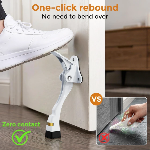 Alt view image 3 of 7 - Door Stoppers, 4 Inch Kickdown Door Stop for Bottom of Door, White, 2 Pack Adjustable Height Door Stops with Rubber, Door Holder for Heavy Duty and Usual Home Door, Kickdown Doorstopper