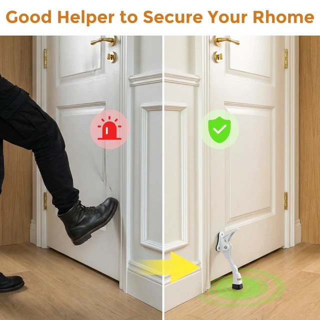 Alt view image 5 of 7 - Door Stoppers, 4 Inch Kickdown Door Stop for Bottom of Door, White, 2 Pack Adjustable Height Door Stops with Rubber, Door Holder for Heavy Duty and Usual Home Door, Kickdown Doorstopper