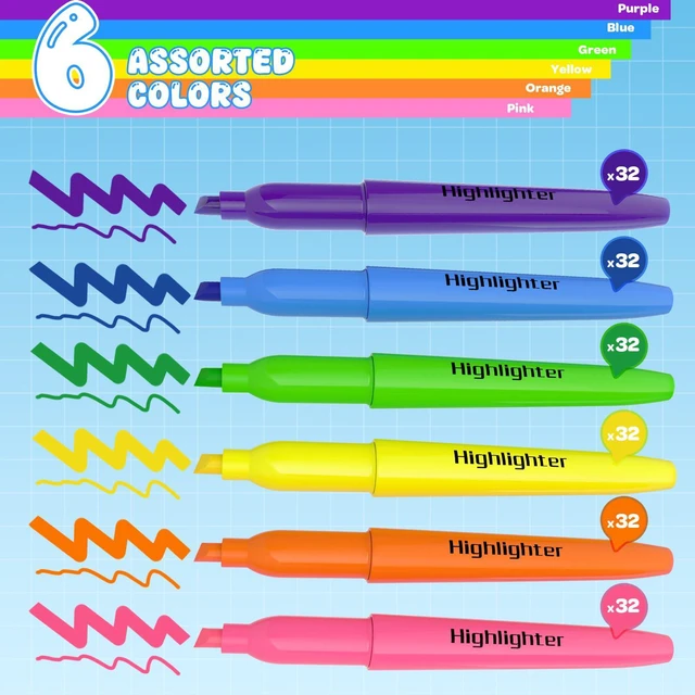 Alt view image 2 of 7 - 192 Count Highlighters Assorted Colors Bulk - 6 Colors Dry-Quickly No Bleed Chisel Tip Highlighter, Markers Set for Classroom Office, Back to School Supplies for Teacher Kids Adults