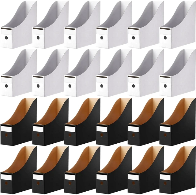 Main image of 24 Pcs Magazine Files Cardboard Holders,Black and White File Organizer Foldable Paper Storage for Desk, Vertical Holder with Label, Kraft Office Classroom Bins, Document Organizing