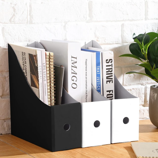 Alt view image 4 of 6 - 24 Pcs Magazine Files Cardboard Holders,Black and White File Organizer Foldable Paper Storage for Desk, Vertical Holder with Label, Kraft Office Classroom Bins, Document Organizing