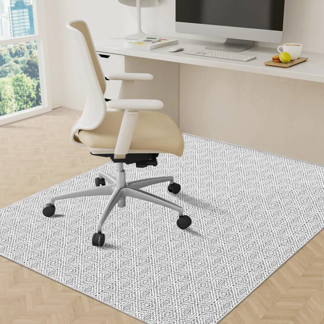 Main image of Office Chair Mat, 46x60in Heavy Duty Hardwood/Tile Floor Protector, Computer Desk Mat for Rolling Chairs, Work, Study, Office, White