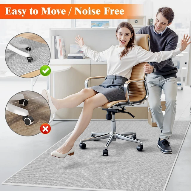 Alt view image 6 of 7 - Office Chair Mat, 46x60in Heavy Duty Hardwood/Tile Floor Protector, Computer Desk Mat for Rolling Chairs, Work, Study, Office, White