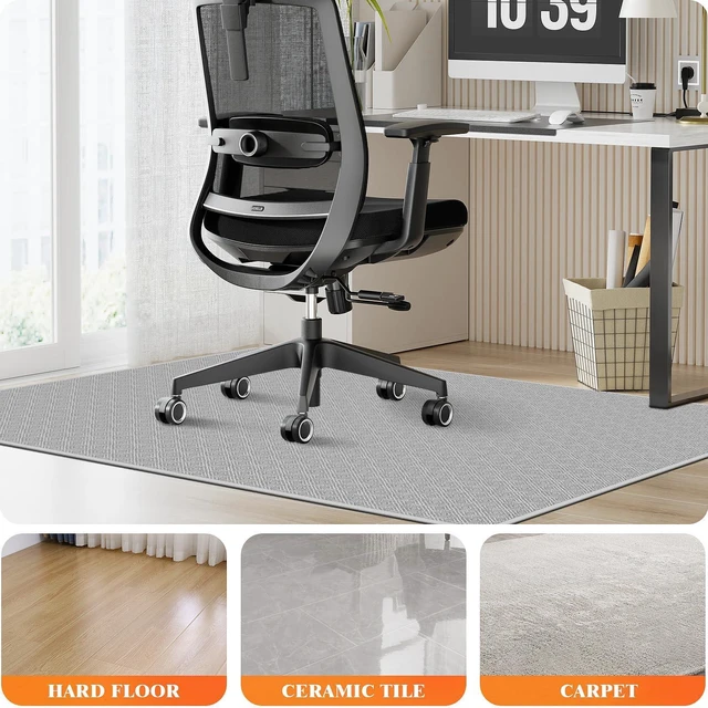 Alt view image 5 of 7 - Office Chair Mat, 46x60in Heavy Duty Hardwood/Tile Floor Protector, Computer Desk Mat for Rolling Chairs, Work, Study, Office, White