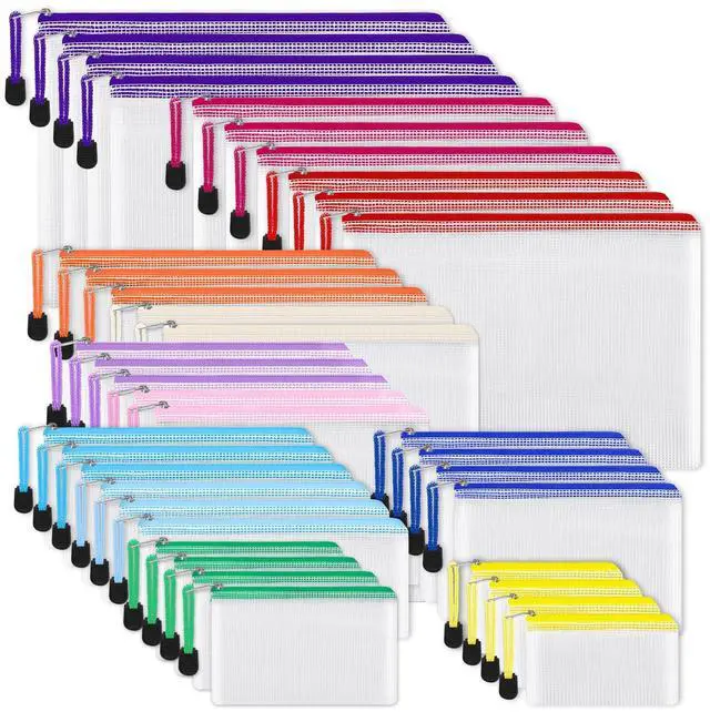 Main image of 38pcs Mesh Zipper Pouch, Waterproof Zipper Bags, 8 Sizes Plastic Travel Pouch, 12 Colors, Multipurpose for Board Game, Travel Storage, Office Appliances, Home Organize