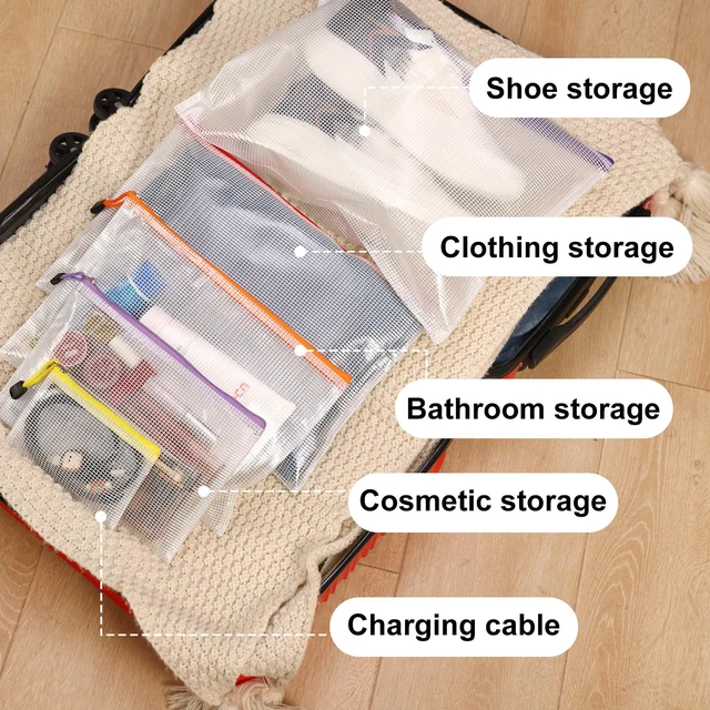 Alt view image 5 of 6 - 38pcs Mesh Zipper Pouch, Waterproof Zipper Bags, 8 Sizes Plastic Travel Pouch, 12 Colors, Multipurpose for Board Game, Travel Storage, Office Appliances, Home Organize