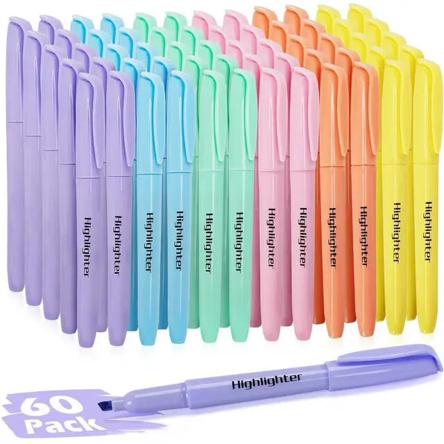 Main image of 60 Pack Highlighters, Pastel Highlighter Assorted Colors, Chisel Tip, No Bleed Quick Dry Highlighter Markers, Bulk Highlighters for School Supplies, Teachers, Office, Classroom Must Have