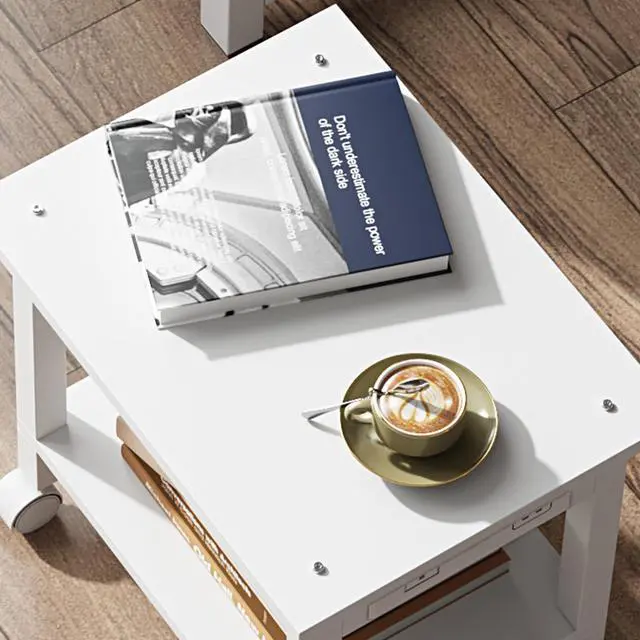 Alt view image 5 of 6 - Printer Stand, 2 Tier Rolling Printer Cart with Charging Station Small Under Desk Printer Table with Wheels for Small Space, Office, Home, White PS01BW001