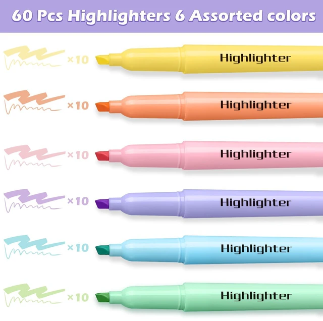 Alt view image 4 of 7 - 60 Pack Highlighters, Pastel Highlighter Assorted Colors, Chisel Tip, No Bleed Quick Dry Highlighter Markers, Bulk Highlighters for School Supplies, Teachers, Office, Classroom Must Have