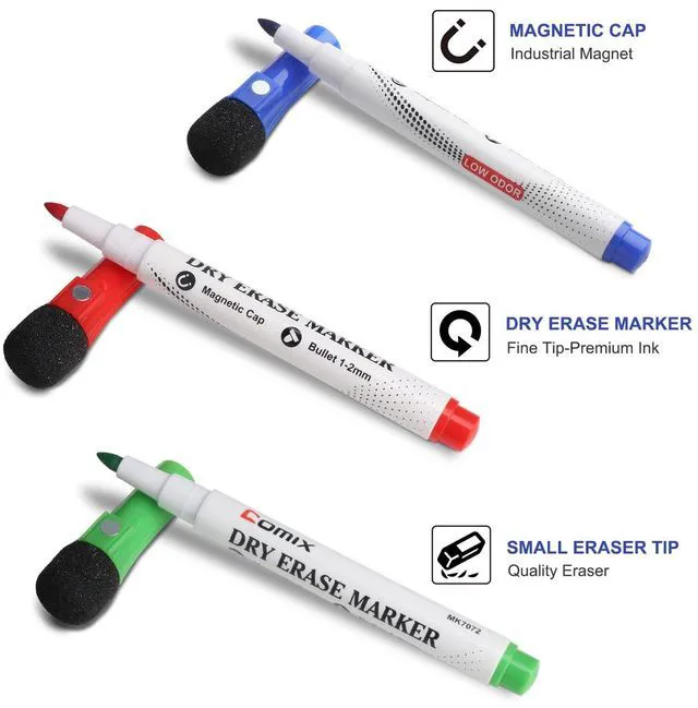 Alt view image 2 of 7 - Magnetic Dry Erase Markers, Whiteboard Markers, 36 Bulk 12 Colors Fine Tip, with Eraser Cap, Low Odor, Value Pack, Suitable for Kid, Teacher, Classroom, Office, School Supplies