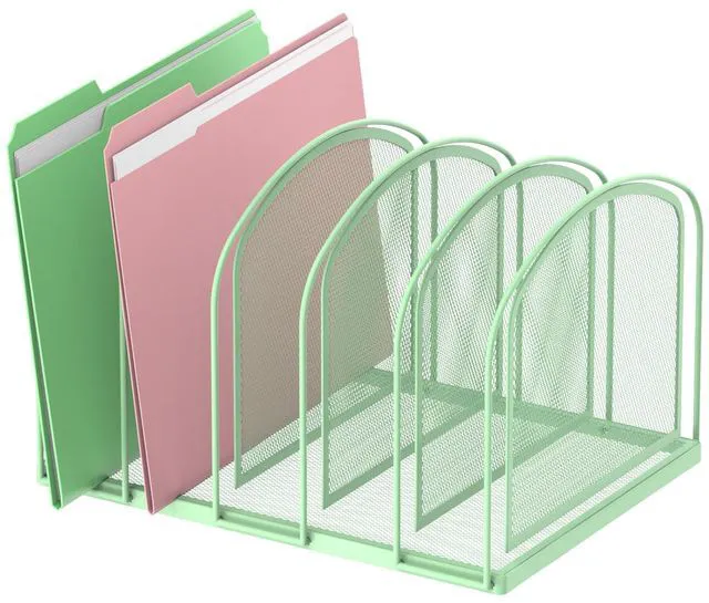 Main image of 5-Section File Organizer for Desk, Metal File Folder Holder, Mint Green 5 Vertical Compartments with Sturdy Metal Base for Office Documents Books Magazines and Laptop