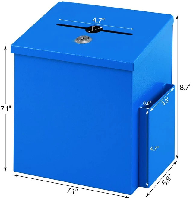 Alt view image 5 of 7 - Metal Ballot, Donation & Suggestion Box with Key Lock, Blue Wall-Mounted Box with 50 Suggestion Cards, 8.7"x5.9"x7.1", Ideal for Fundraising, Church, School
