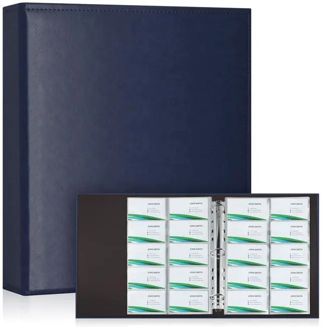 Main image of A4 Business Card Book, PU Leather Organizer with 30 Pack Sleeves (600 Pockets), Business Card Binder for Credit Cards, Membership Cards, and More - Blue