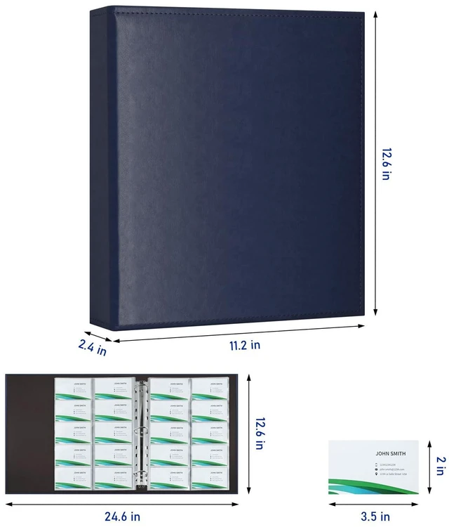 Alt view image 2 of 7 - A4 Business Card Book, PU Leather Organizer with 30 Pack Sleeves (600 Pockets), Business Card Binder for Credit Cards, Membership Cards, and More - Blue