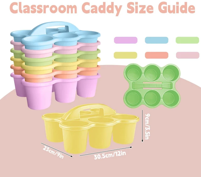 Alt view image 2 of 7 - 6 Pack Classroom Caddy Organizer with Handle Pastel Plastic Table Caddy 6 Compartments Storage Cup Holder for School Supplies Art Crafts Crayons Pencils Stackable Desk Caddy for Office Home