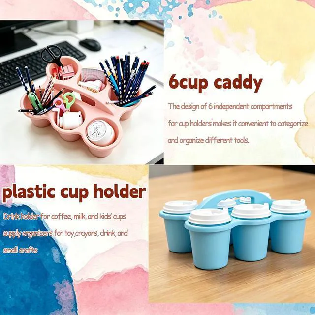 Alt view image 4 of 7 - 6 Pack Classroom Caddy Organizer with Handle Pastel Plastic Table Caddy 6 Compartments Storage Cup Holder for School Supplies Art Crafts Crayons Pencils Stackable Desk Caddy for Office Home