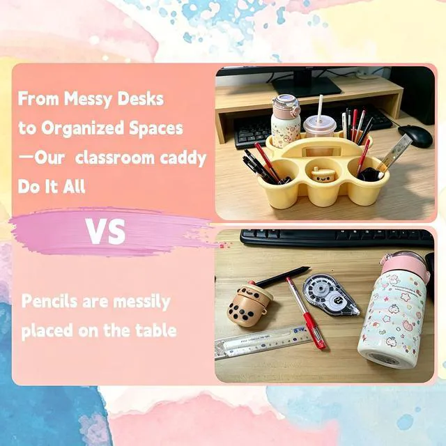 Alt view image 5 of 7 - 6 Pack Classroom Caddy Organizer with Handle Pastel Plastic Table Caddy 6 Compartments Storage Cup Holder for School Supplies Art Crafts Crayons Pencils Stackable Desk Caddy for Office Home