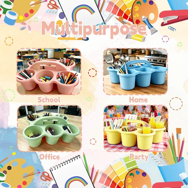 Alt view image 7 of 7 - 6 Pack Classroom Caddy Organizer with Handle Pastel Plastic Table Caddy 6 Compartments Storage Cup Holder for School Supplies Art Crafts Crayons Pencils Stackable Desk Caddy for Office Home
